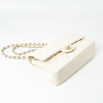 CHANEL Handbag 21A White/ Ivory Caviar Quilted Classic Flap Medium Light Gold Hardware - Redeluxe