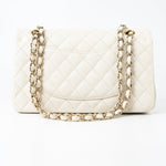 CHANEL Handbag 21A White/ Ivory Caviar Quilted Classic Flap Medium Light Gold Hardware - Redeluxe