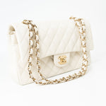 CHANEL Handbag 21A White/ Ivory Caviar Quilted Classic Flap Medium Light Gold Hardware - Redeluxe