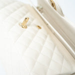 CHANEL Handbag 21A White/ Ivory Caviar Quilted Classic Flap Medium Light Gold Hardware - Redeluxe
