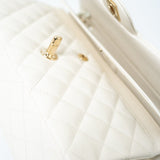 CHANEL Handbag 21A White/ Ivory Caviar Quilted Classic Flap Medium Light Gold Hardware - Redeluxe