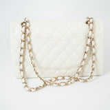 CHANEL Handbag 21A White/ Ivory Caviar Quilted Classic Flap Medium Light Gold Hardware - Redeluxe
