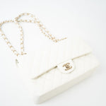 CHANEL Handbag 21A White/ Ivory Caviar Quilted Classic Flap Medium Light Gold Hardware - Redeluxe