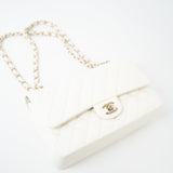 CHANEL Handbag 21A White/ Ivory Caviar Quilted Classic Flap Medium Light Gold Hardware - Redeluxe