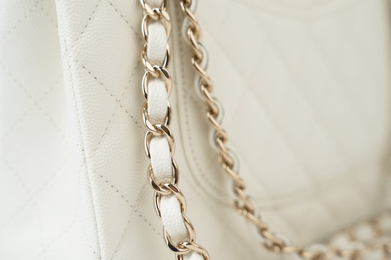 CHANEL Handbag 21A White/ Ivory Caviar Quilted Classic Flap Medium Light Gold Hardware - Redeluxe