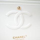 CHANEL Handbag 21A White/ Ivory Caviar Quilted Classic Flap Medium Light Gold Hardware - Redeluxe