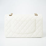CHANEL Handbag 21A White/ Ivory Caviar Quilted Classic Flap Medium Light Gold Hardware - Redeluxe