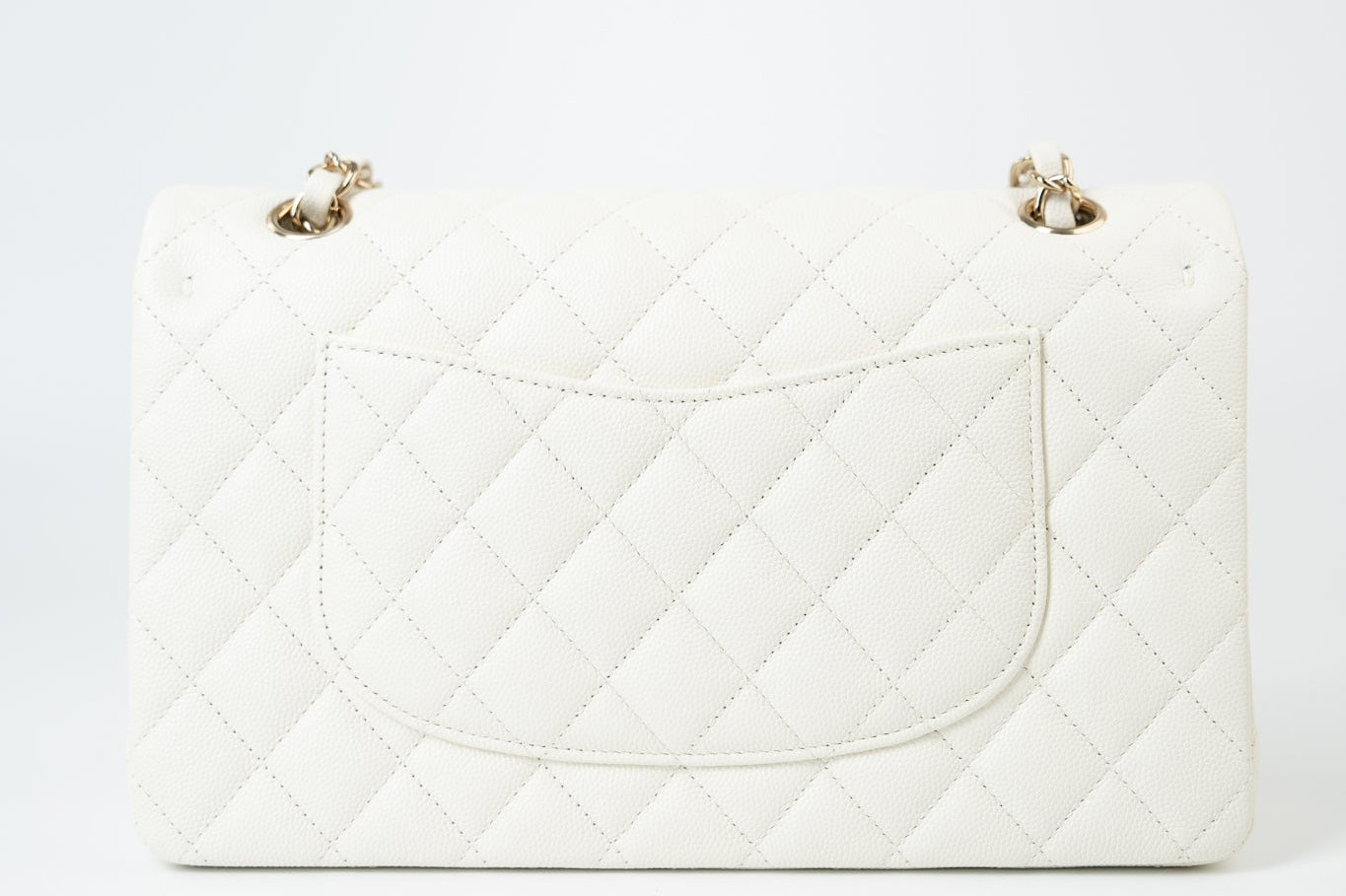 CHANEL Handbag 21A White/ Ivory Caviar Quilted Classic Flap Medium Light Gold Hardware - Redeluxe