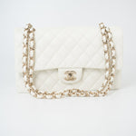 CHANEL Handbag 21A White/ Ivory Caviar Quilted Classic Flap Medium Light Gold Hardware - Redeluxe