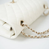 CHANEL Handbag 21A White/ Ivory Caviar Quilted Classic Flap Medium Light Gold Hardware - Redeluxe