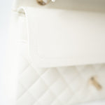 CHANEL Handbag 21A White/ Ivory Caviar Quilted Classic Flap Medium Light Gold Hardware - Redeluxe