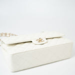 CHANEL Handbag 21A White/ Ivory Caviar Quilted Classic Flap Medium Light Gold Hardware - Redeluxe
