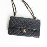 CHANEL Handbag 21B Grey Caviar Quilted Classic Flap Medium Light Gold Hardware - Redeluxe