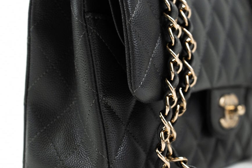 CHANEL Handbag 21B Grey Caviar Quilted Classic Flap Medium Light Gold Hardware - Redeluxe