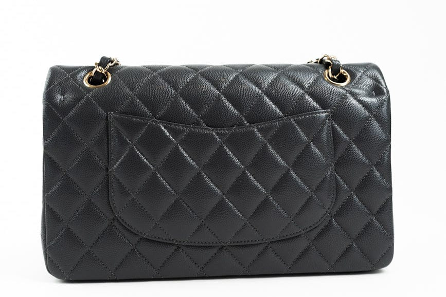 CHANEL Handbag 21B Grey Caviar Quilted Classic Flap Medium Light Gold Hardware - Redeluxe