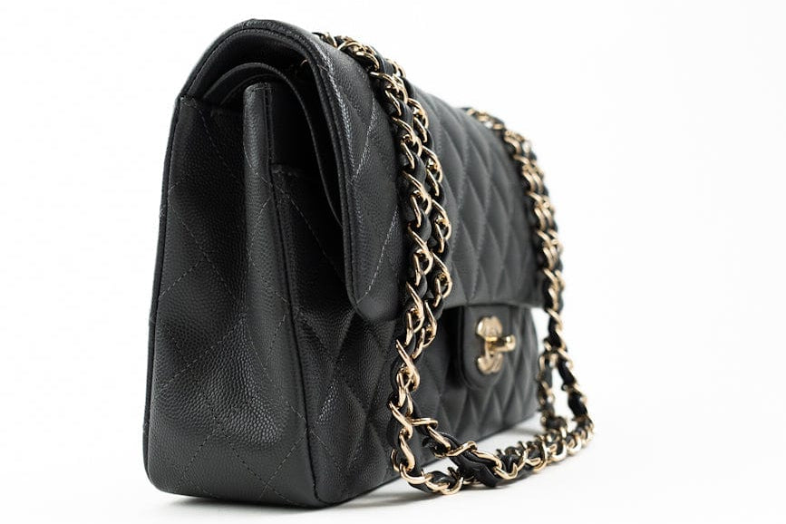 CHANEL Handbag 21B Grey Caviar Quilted Classic Flap Medium Light Gold Hardware - Redeluxe