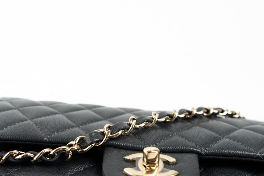 CHANEL Handbag 21B Grey Caviar Quilted Classic Flap Medium Light Gold Hardware - Redeluxe