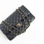CHANEL Handbag 21B Grey Caviar Quilted Classic Flap Medium Light Gold Hardware - Redeluxe