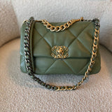 CHANEL Handbag 21B Military Green Lambskin Quilted 19 Flap Small Mixed Hardware - Redeluxe