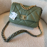 CHANEL Handbag 21B Military Green Lambskin Quilted 19 Flap Small Mixed Hardware - Redeluxe