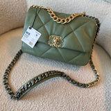 CHANEL Handbag 21B Military Green Lambskin Quilted 19 Flap Small Mixed Hardware - Redeluxe