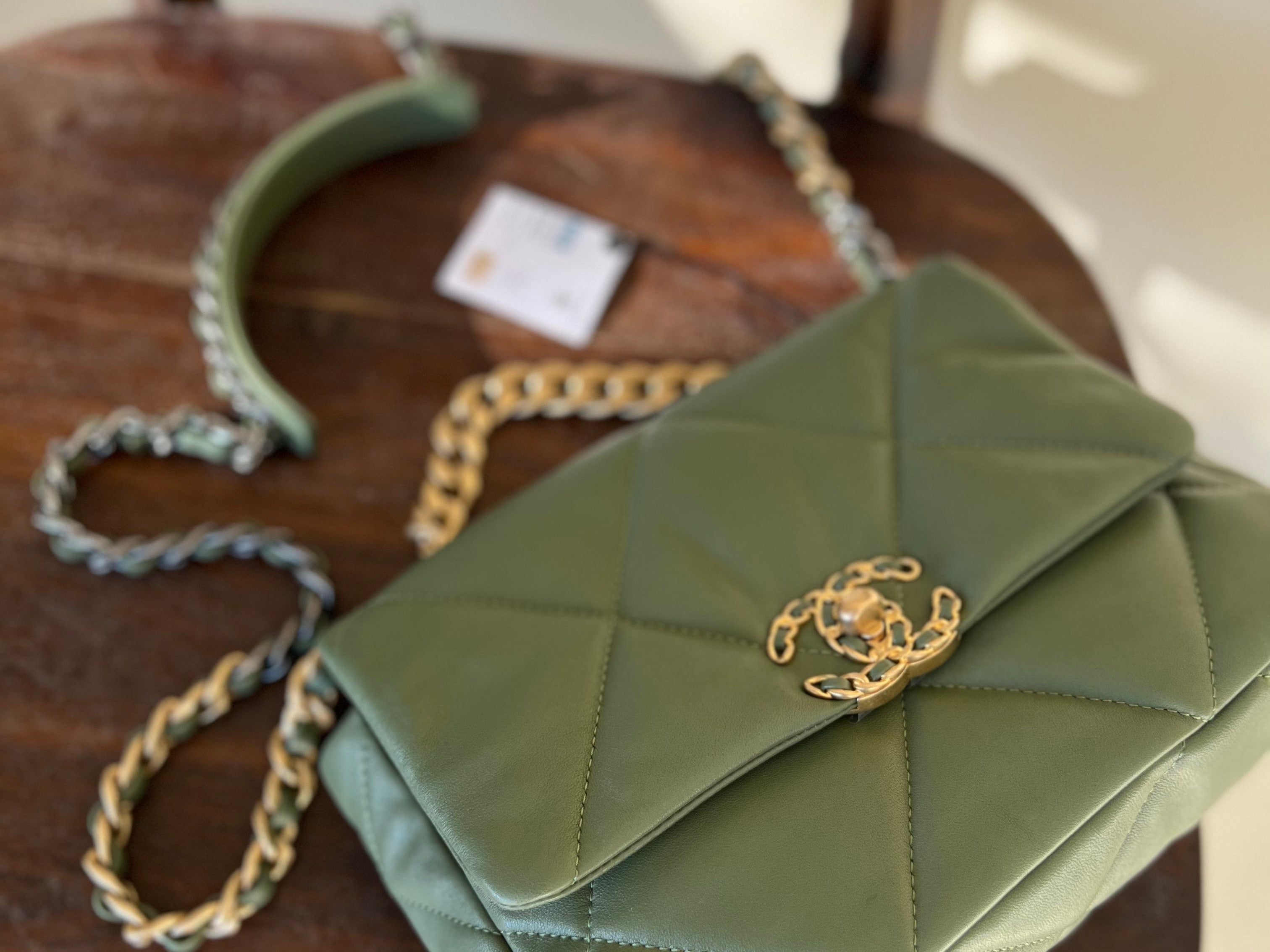 CHANEL Handbag 21B Military Green Lambskin Quilted 19 Flap Small Mixed Hardware - Redeluxe