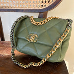 CHANEL Handbag 21B Military Green Lambskin Quilted 19 Flap Small Mixed Hardware - Redeluxe