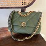 CHANEL Handbag 21B Military Green Lambskin Quilted 19 Flap Small Mixed Hardware - Redeluxe