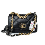 CHANEL Handbag 21C Black Lambskin Quilted 19 Flap Small Mixed Hardware - Redeluxe