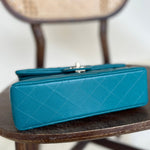 CHANEL Handbag 21C Dark Teal Caviar Quilted Classic Double Flap Small Light Gold Hardware - Redeluxe