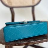 CHANEL Handbag 21C Dark Teal Caviar Quilted Classic Double Flap Small Light Gold Hardware - Redeluxe