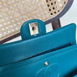 CHANEL Handbag 21C Dark Teal Caviar Quilted Classic Double Flap Small Light Gold Hardware - Redeluxe
