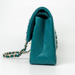 CHANEL Handbag 21C Dark Teal Caviar Quilted Classic Double Flap Small Light Gold Hardware - Redeluxe