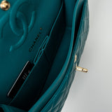CHANEL Handbag 21C Dark Teal Caviar Quilted Classic Double Flap Small Light Gold Hardware - Redeluxe