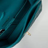 CHANEL Handbag 21C Dark Teal Caviar Quilted Classic Double Flap Small Light Gold Hardware - Redeluxe