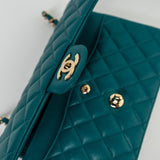 CHANEL Handbag 21C Dark Teal Caviar Quilted Classic Double Flap Small Light Gold Hardware - Redeluxe