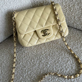 CHANEL Handbag 21C Mini Square Yellow Lambskin Quilted Single Flap LGHW - Redeluxe