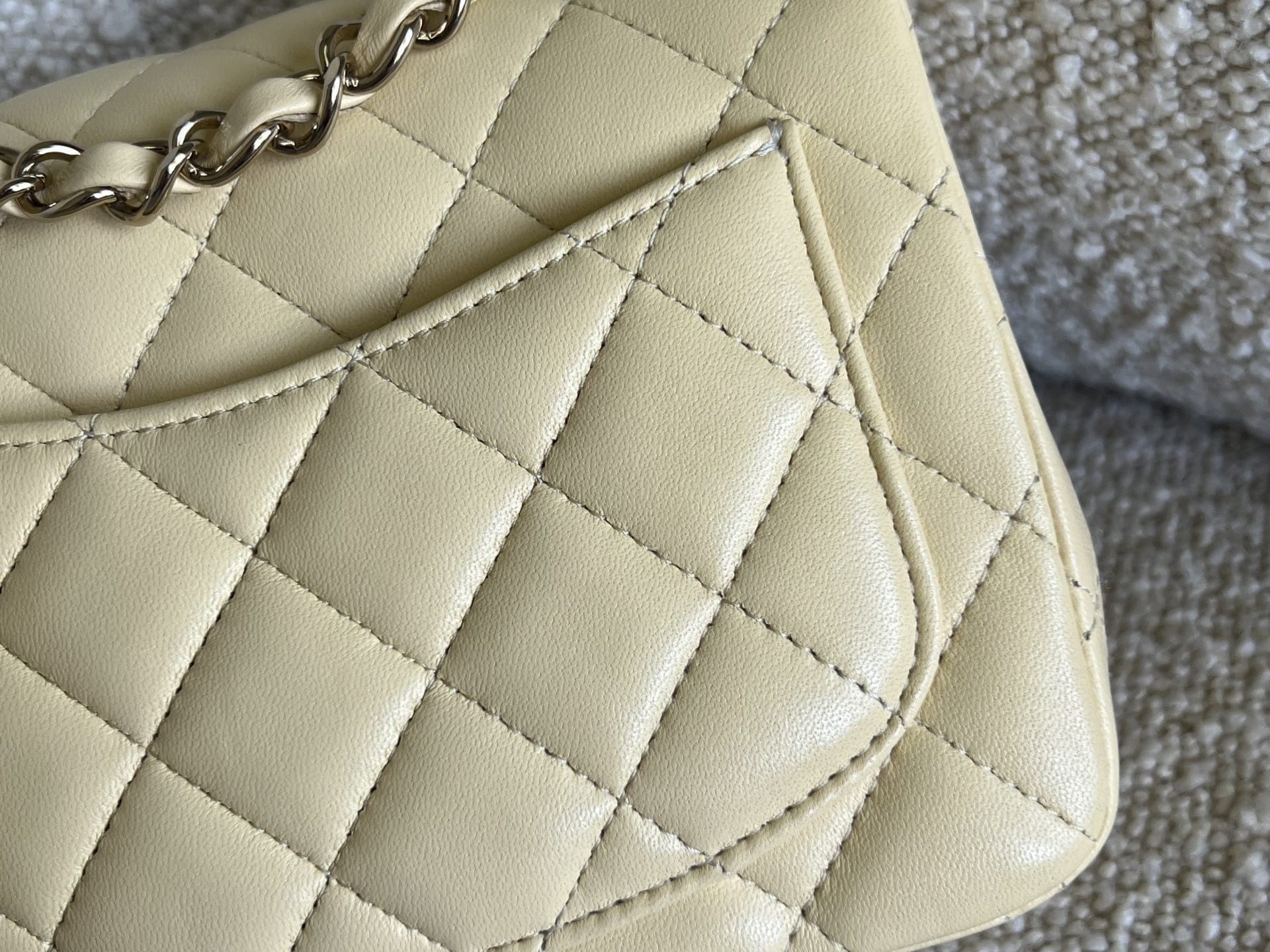 CHANEL Handbag 21C Mini Square Yellow Lambskin Quilted Single Flap LGHW - Redeluxe