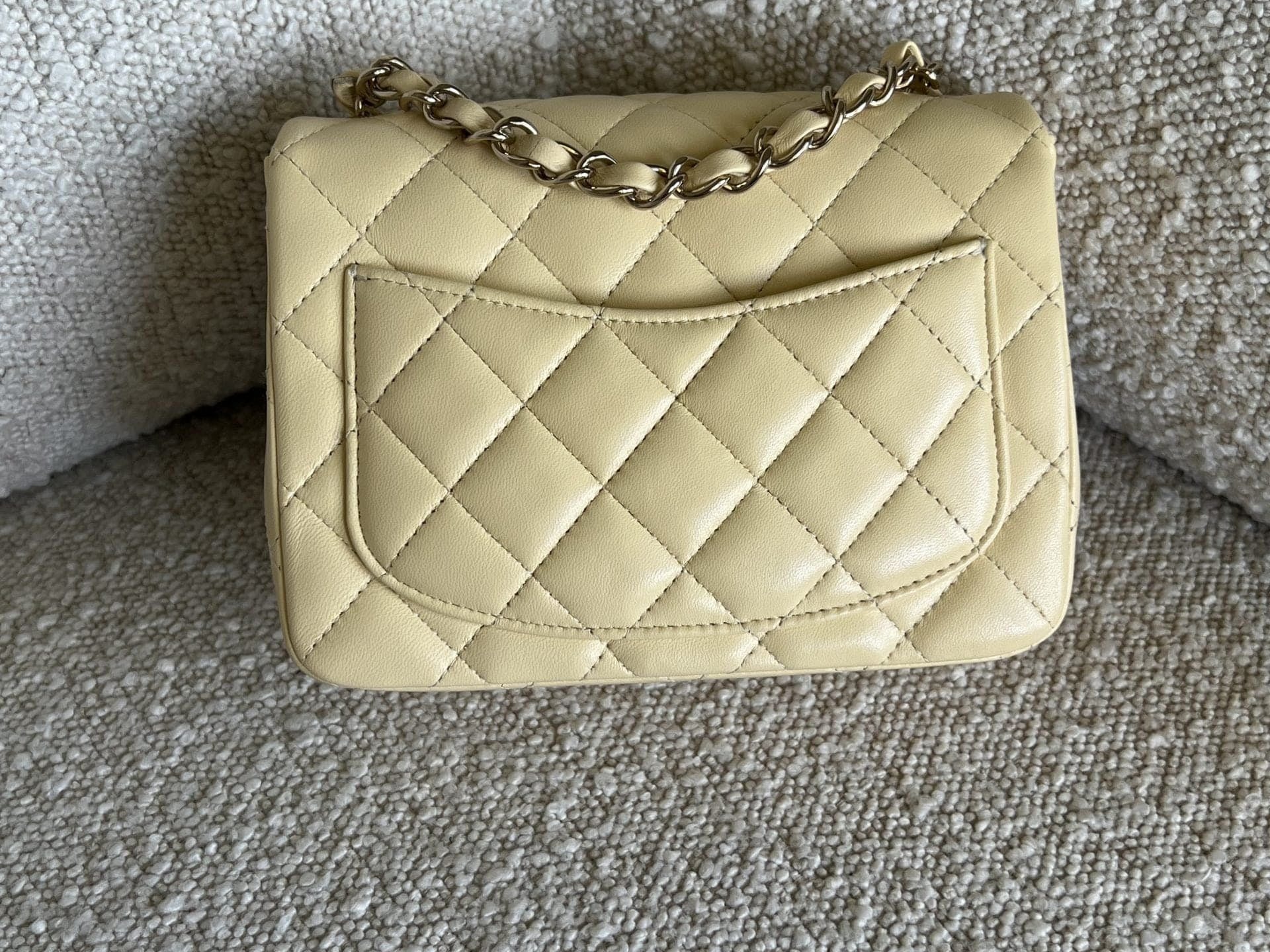 CHANEL Handbag 21C Mini Square Yellow Lambskin Quilted Single Flap LGHW - Redeluxe
