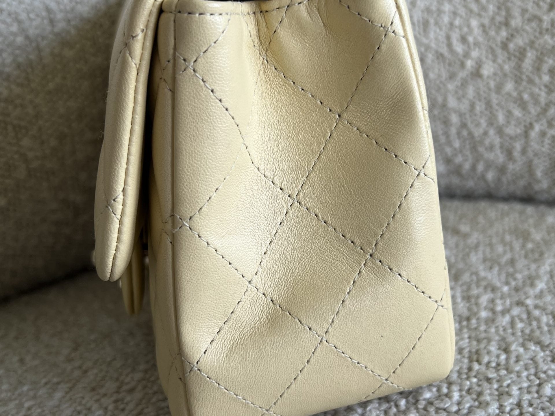 CHANEL Handbag 21C Mini Square Yellow Lambskin Quilted Single Flap LGHW - Redeluxe