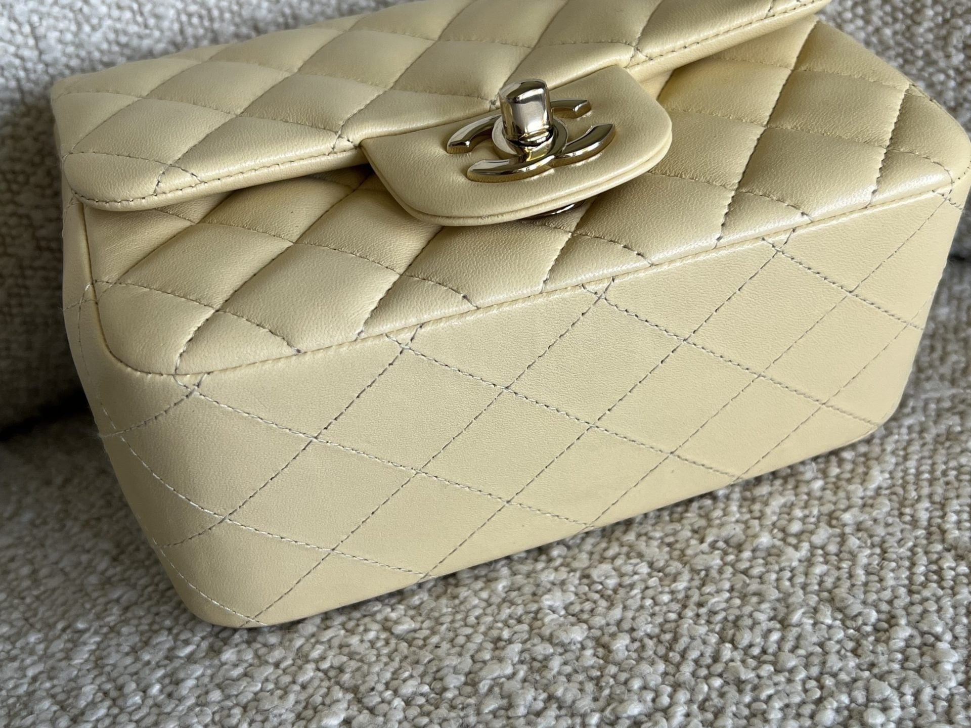 CHANEL Handbag 21C Mini Square Yellow Lambskin Quilted Single Flap LGHW - Redeluxe