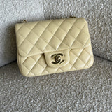 CHANEL Handbag 21C Mini Square Yellow Lambskin Quilted Single Flap LGHW - Redeluxe