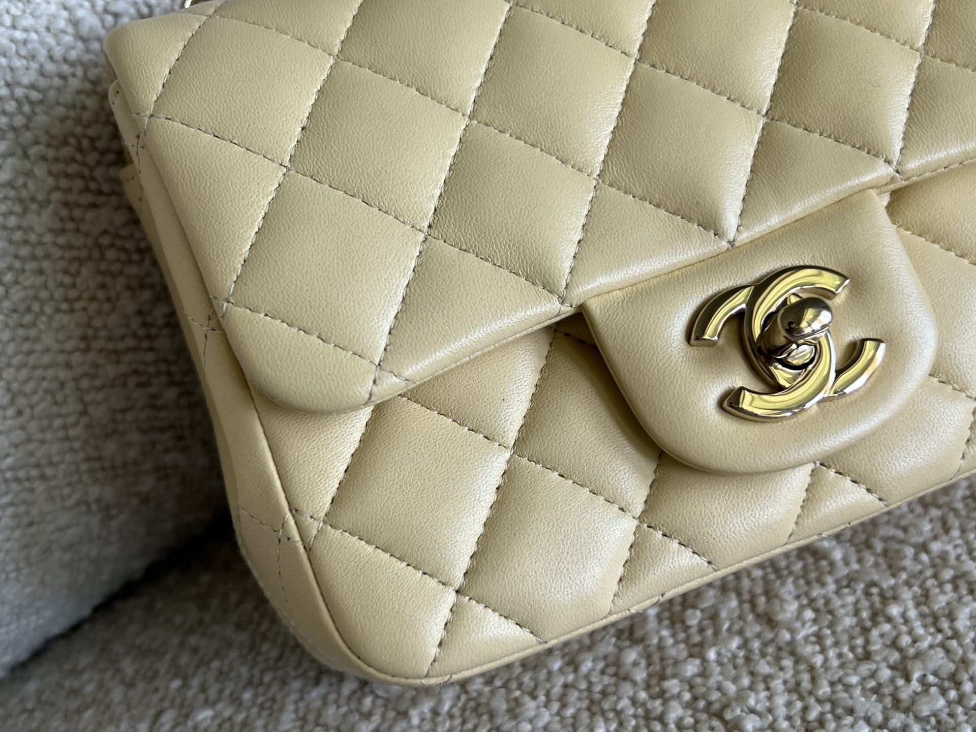 CHANEL Handbag 21C Mini Square Yellow Lambskin Quilted Single Flap LGHW - Redeluxe