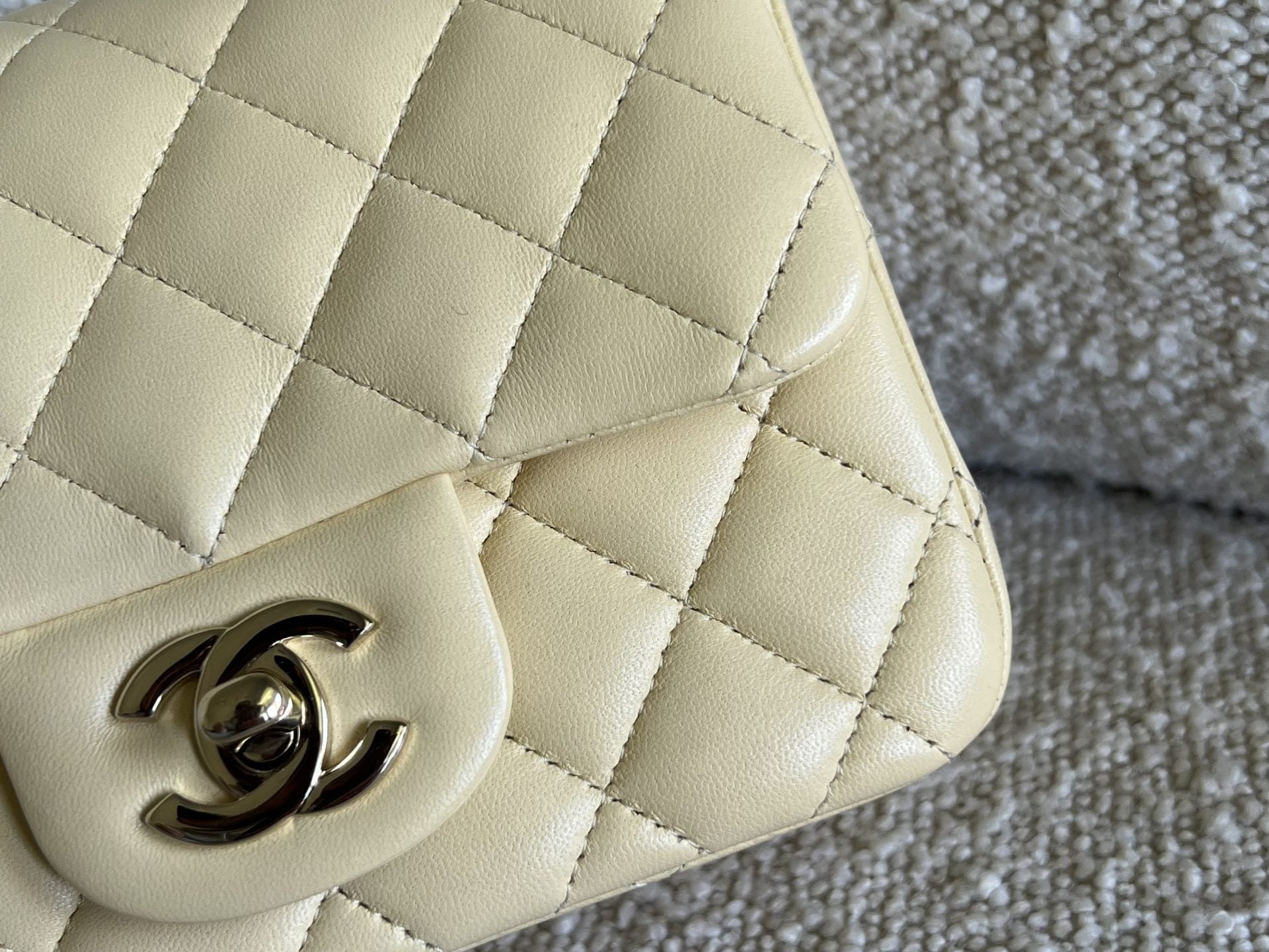 CHANEL Handbag 21C Mini Square Yellow Lambskin Quilted Single Flap LGHW - Redeluxe