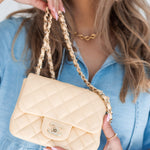 CHANEL Handbag 21C Mini Square Yellow Lambskin Quilted Single Flap LGHW - Redeluxe