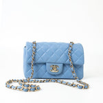 CHANEL Handbag 21C Sky Blue Lambskin Quilted Mini Rectangular Flap Light Gold Hardware - Redeluxe