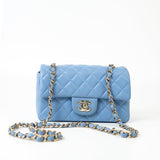 CHANEL Handbag 21C Sky Blue Lambskin Quilted Mini Rectangular Flap Light Gold Hardware - Redeluxe