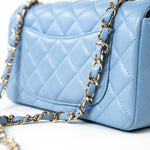 CHANEL Handbag 21C Sky Blue Lambskin Quilted Mini Rectangular Flap Light Gold Hardware - Redeluxe