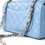 CHANEL Handbag 21C Sky Blue Lambskin Quilted Mini Rectangular Flap Light Gold Hardware - Redeluxe