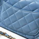CHANEL Handbag 21C Sky Blue Lambskin Quilted Mini Rectangular Flap Light Gold Hardware - Redeluxe
